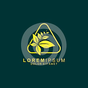 Nature Logo Design. Luxury Gold Logo Template on Dark Green Background