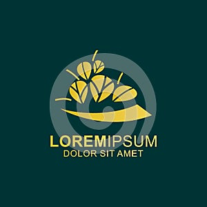 Nature Logo Design. Luxury Gold Logo Template on Dark Green Background