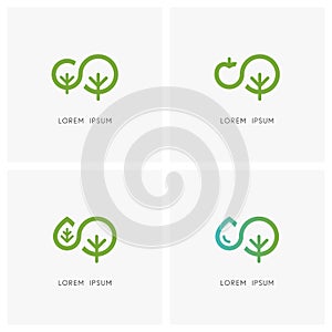 Nature logo set - green tree and ecology