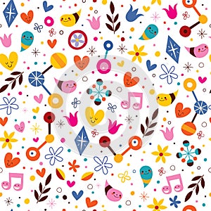 Nature love harmony fun cartoon seamless pattern