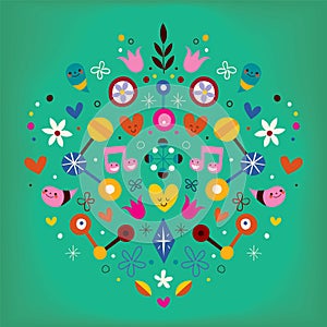 Nature love harmony heart abstract art retro vector illustration