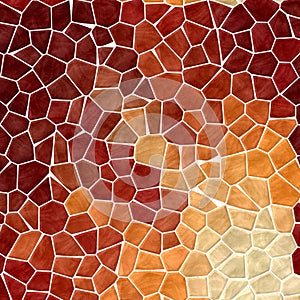 Nature marble plastic stony mosaic tiles texture background with white grout - hot fiery yellow orange red colors