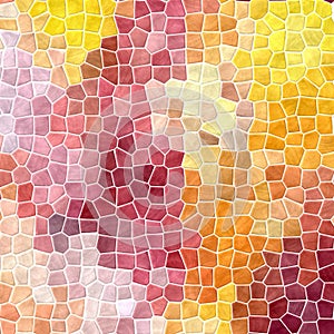 Nature marble plastic stony mosaic tiles texture background with white grout - sunny yellow, orange, red, pink, mauve,