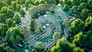 Nature meets technology: circuit board forest landscape