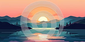 Nature Minimalist Abstraction of A Simple, Flat Design Background featuring Art, Sky, Landscape, Light, Water, and the Beauty of