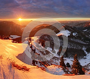 Nature mountain with sun at winter in Slovakia