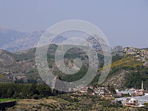 Nature and mountains around the ruins of the ancient city of Aspendos, Antalya southern Turkey