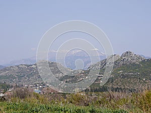 Nature and mountains around the ruins of the ancient city of Aspendos, Antalya southern Turkey