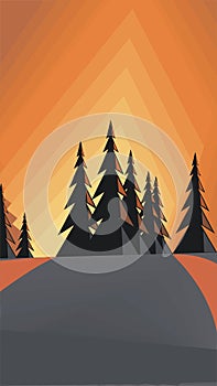 Nature mountains ate snow lake vector illustration, pacifying view, togethernessspruces and snow at sunset, winter landscape abstr