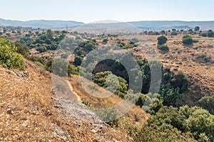 Nature near  the rapid mountain Hermon River in the Golan Heights in northern Israel