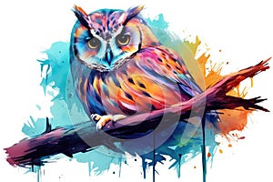 Nature owl feather watercolor white animal art bird design cute wildlife illustration wild