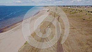 Nature Palette Drone Footage Highlights the Warm Day on Volga Beach. Russia, Togliatti, Samara region