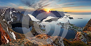 Nature panorama mountain landscape at sunset, Norway