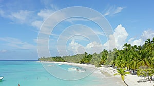 Nature paradise landscape. Island beach background. Blue sea and beach and sky. Dominican Republic Punta Cana