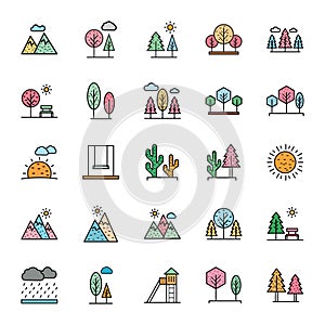 Nature, Parks and Trees Isolated Vector Icons Set that can be easily modified and Edit in any Size or Color