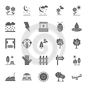 Nature, Parks and Trees Isolated Vector Icons Set that can be easily modified and Edit in any Size or Color