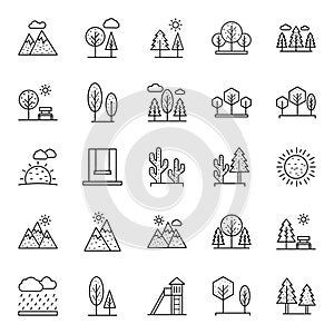 Nature, Parks and Trees Isolated Vector Icons Set that can be easily modified and Edit in any Size or Color