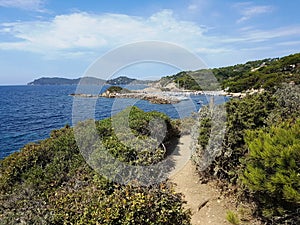 Nature path along mediterranean coast in french riviera