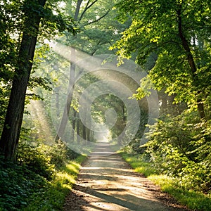 Nature path in forest with sunshine