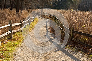 Nature path with splitrail fence at the Little Red Schoolhouse Nature Center