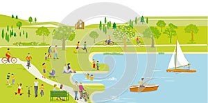 Nature with people and families at leisure illustration