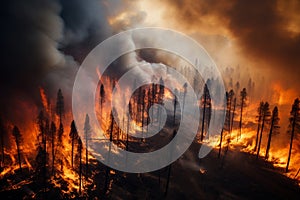 Nature in peril Power fire with smoke engulfing the forest photo