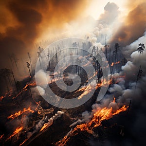 Nature in peril Power fire with smoke engulfing the forest photo