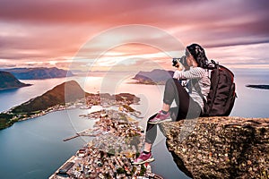 Nature photographer - Aksla at the city of Alesund , Norway.