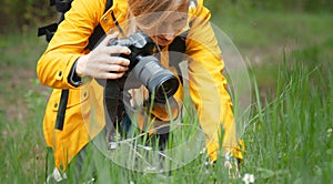 Nature photographer making macrography