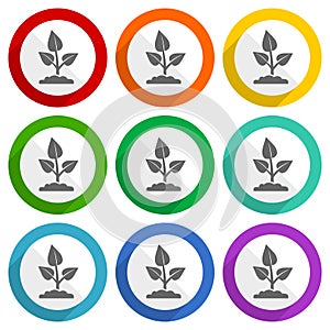 Nature plant, organic, ecology vector icons, set of colorful flat design buttons for webdesign and mobile applications