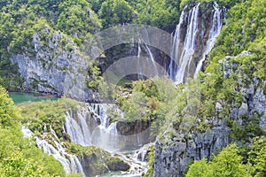 Nature of Plitvice Lakes National Park in summer