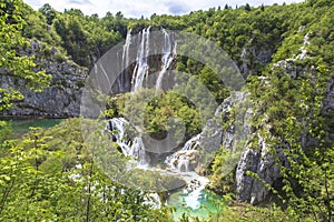 Nature of Plitvice Lakes National Park in summer