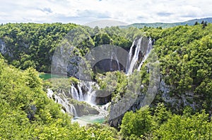 Nature of Plitvice Lakes National Park in summer