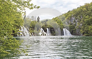 Nature of Plitvice Lakes National Park in summer