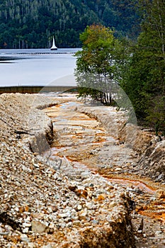 nature pollution from copper mine at lake Geamana, Romania