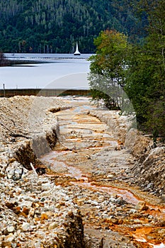 nature pollution from copper mine at lake Geamana, Romania