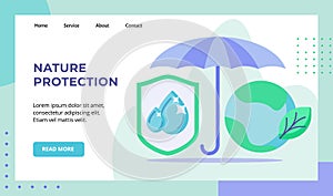 Nature protection umbrella shield water drop green leaf earth campaign for web website home homepage landing page