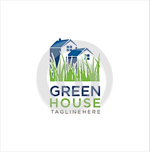 Nature Real Estate Logo . Green house logo Design. Home garden logo . House Grass Logo .