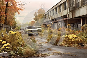 nature reclaiming a once-busy parking lot photo