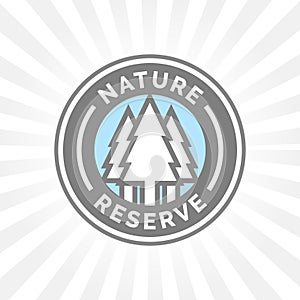 Nature reserve icon badge. Protected forest sign. Trees silhouette