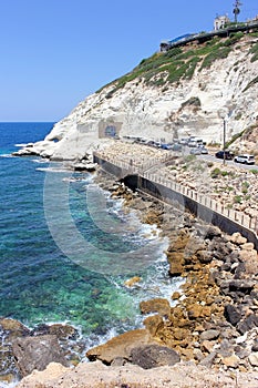 Nature reserve Rosh HaNikra is a geologic formation in Israel