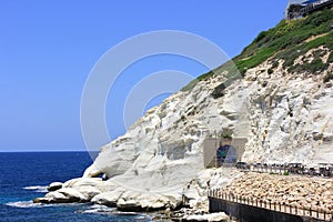 Nature reserve Rosh HaNikra is a geologic formation in Israel