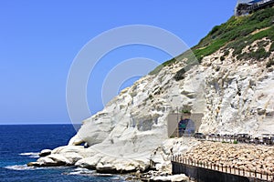 Nature reserve Rosh HaNikra is a geologic formation in Israel photo