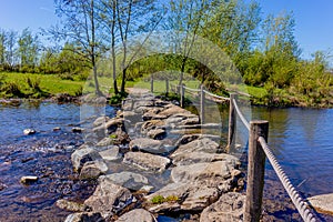 Nature reserve with stepping stones at Brug Molenplas in the  river Oude Maas