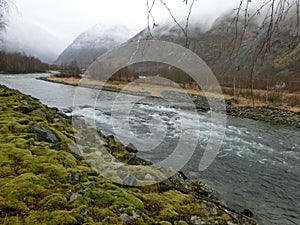 Nature river fog mountain