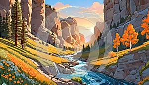 Nature rugged canyon cliff landscape scenic evening color rocky river