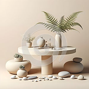 Nature\'s Balance: Table with Rocks and Plant