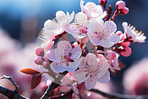 Nature\'s beauty awakens as spring blossoms bloom under sunny skies