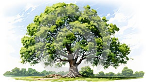 Nature\'s Brushstrokes, Watercolor Portrait of a Towering Tree