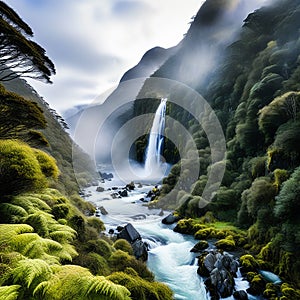 Nature\'s Cascade: Sutherland Falls, New Zealand